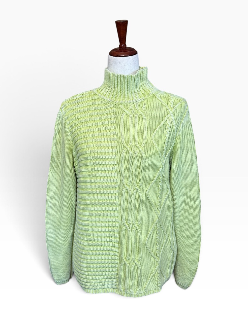Tribal Jeans Lime Green Cable Knit Mock Neck Special Wash Sweater Size M #2341 - Picture 2 of 7